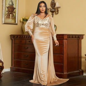 Plus Size Women Long Velvet Cocktail Light Luxury Bridesmaid Dress Evening Dress for Women
