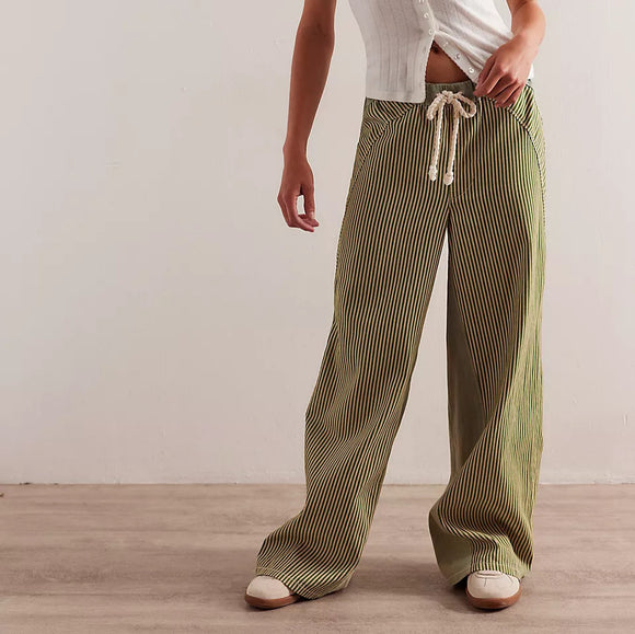 Women Striped Wide Leg Jeans Spring Autumn Casual Loose Color Matching Slimming Straight Draped Pants