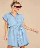 Casual Solid Color Waist Tight Women Denim Long Shirt