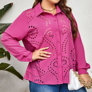 Plus Size Elegant Noble Hollow Out Cutout Shirt Loose Comfortable Top Women