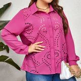 Plus Size Elegant Noble Hollow Out Cutout Shirt Loose Comfortable Top Women