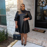 Plus Size Sexy Long Sleeve Leather Nightclub