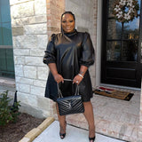 Plus Size Sexy Long Sleeve Leather Nightclub