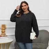 Plus Size Lady Pullover Tops Women Clothes round Neck Woven Sweater Autumn Winter Bottoming Shirt