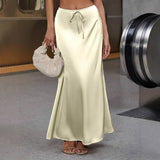 Popular Satin Satin Skirt Spring Autumn Elegant Lace up Long Skirt