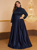plus Size Dress Sequined Turtleneck Long Sleeve Dress with Belt Dinner Dress