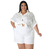 Women Clothing Spring Summer Hollow Out Cutout out Chiffon Jacquard Top Shorts Two Piece Set