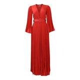 Women Clothing V neck Sexy Pleated Formal Swing Dress Maxi Dress