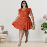 Plus Size Women Clothing Ice Silk Wrinkle Fur Ball Material Large Swing Dress