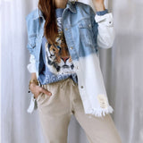 Mid-Length Loose Hole Bat Sleeve Denim Jacket Women Jacket Black  Coat  New Arrival