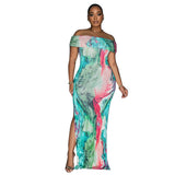 Women Wear Popular Off Shoulder Sexy High Split Printing Dress