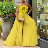 Women Clothing Summer Halter Three Dimensional Floral Solid Color Wide Leg plus Size Jumpsuit