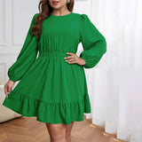 Plus Size Sweet Fresh Ruffled Waist Autumn Winter Dress