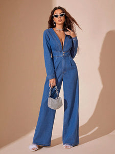 Women Clothing Casual Office Slim Fit Overall Jeans