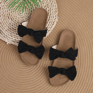 Plus Size Bow One Word Slippers Women Flat Outdoors Sandals Flat Slippers