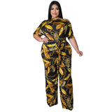 plus Size Women Clothes Spring Summer Mid Sleeve Left off Shoulder Jumpsuit Trousers