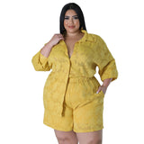 Women Clothing Spring Summer Hollow Out Cutout out Chiffon Jacquard Top Shorts Two Piece Set
