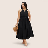 Plus Size Women V neck Sleeveless Sling Dress Summer Vacation Beach Dress