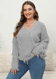 plus Size Women Woven Shirt Women Clothes Autumn Winter V-neck Beard Tassel Splicing Pullover Sweater