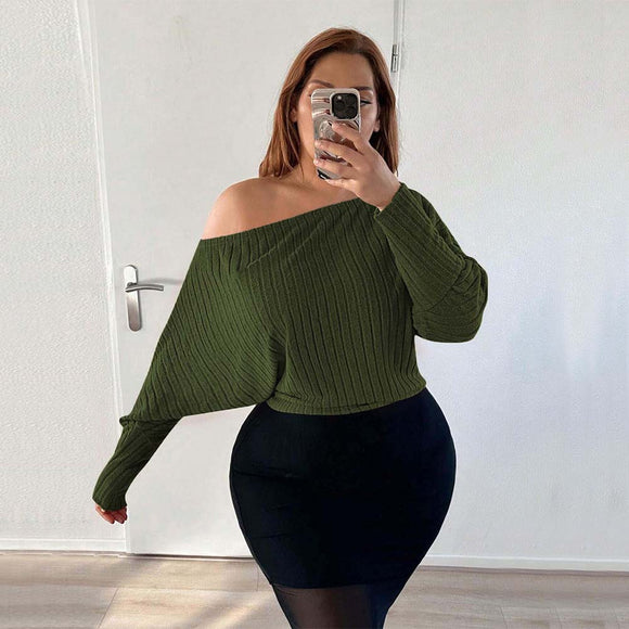 Plus Size Autumn Winter Women Sexy Off Shoulder Off Shoulder T Shirt Casual Top