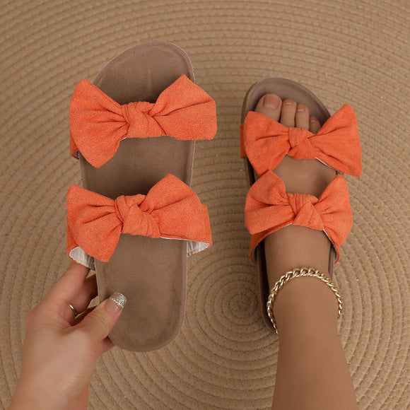Plus Size Bow One Word Slippers Women Flat Outdoors Sandals Flat Slippers
