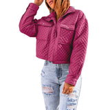 Autumn Winter Women Clothing Casual Long Sleeve Coat Polo Collar Solid Color Loose Zip Short Jacket