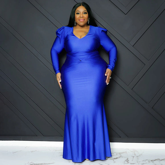 Plus Size Women Clothes Sexy Dress Nightclub V neck Formal Dress Solid Color Maxi Dress Autumn Winter Long Sleeve