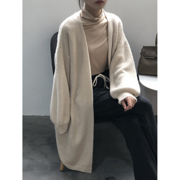 Knitted Cardigan Coat Women Autumn Korean Loose Mid Length Lazy Outer Sweater