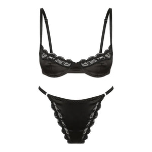 Sexy Underwear Women Stretch Satin Satin Satin Lace Edge Bra Set