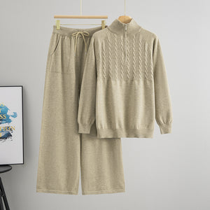 Autumn Winter Half Turtleneck Casual Idle Two Piece Sets Sweater Women