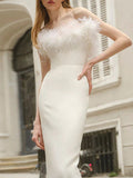 Graceful Tube Top Dress Ostrich Feather Slim Fit Patchwork Slimming Sheath Dress Women