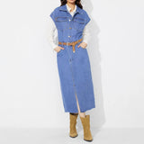 Women Clothing Polo Collar Single Breasted Denim Dress Without Belted