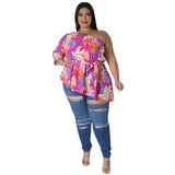 Spring Summer Printed Women Clothing Shoulder Long Sleeve Lace Up Top