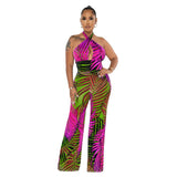 Women Clothing Sleeveless Sexy Backless Lace up Printed Jumpsuit