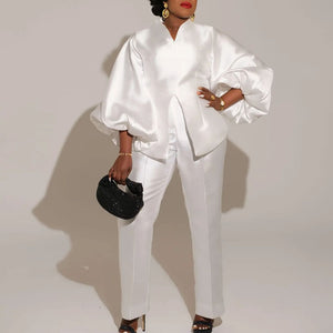 Suit Elegant Office Solid Color African plus Size Two Piece Set