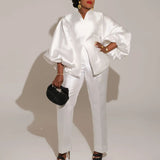 Suit Elegant Office Solid Color African plus Size Two Piece Set