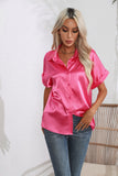 Shot Roll Sleeve Satin Shirt Women Satin Artificial Silk Short Sleeve Shirt Women Clothing