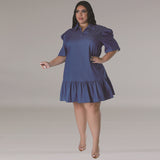 Plus Size Women Clothing Denim Collared T Shirt Shory Dress