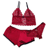 Plus Size Sexy Home Underwear Sexy Thin Lace Bra Panties Three-Piece Suit Shorts