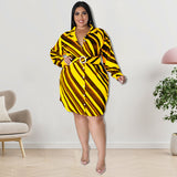 Plus Size Women Clothing Autumn Long Sleeve Diagonal Striped Shirt