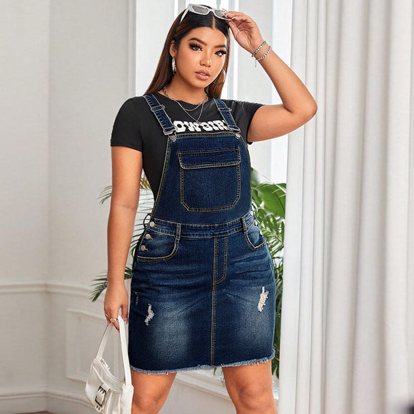 Plus Size Women Clothing Denim Suspender Dress