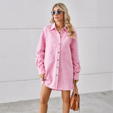 Wash Water Raw Edge Denim Dress Stitching Long Sleeve Cardigan for Women