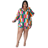 Plus Size Spring Printing Collared Tropical Shirt Shorts Casual Ladies