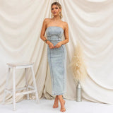 Women Bandeau Sexy Girls Slim Fit Patchwork Denim Dress