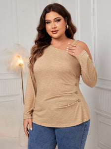 Plus Size Oblique Shoulder Strap Knitwear Loose Pullover Long Sleeve Sexy Knitwear