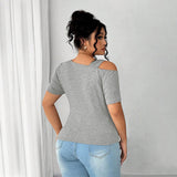 Plus Size Women Summer Simple T shirt Twist Design Irregular Asymmetric Short Top