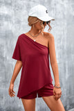Women Clothing Summer Sexy Oblique Shoulder Irregular Asymmetric Shorts Suit