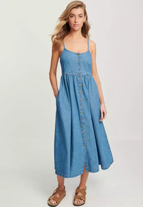 Spring Summer Office Suspenders Denim Women Dress