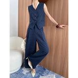 Early Spring High End Sense Old Money V neck Vest Wide Leg Pants Set