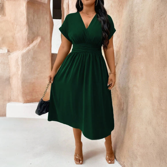 Plus Size Women Elegant Dress Spring Summer Younger Midi Dress